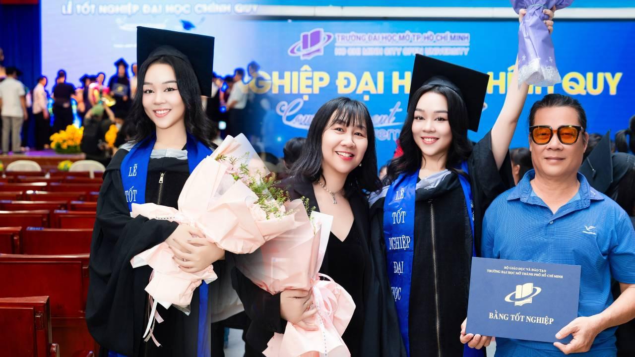 Á hậu Vân Anh hạnh phúc bên ba mẹ ngày tốt nghiệp Đại học